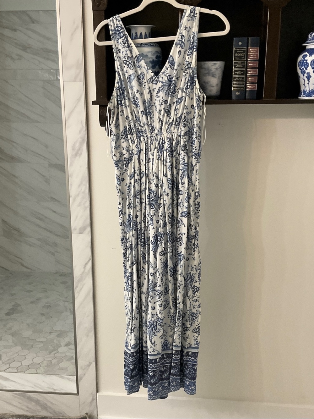 Lucky Brand Cream Maxi Dress with Blue Floral Print